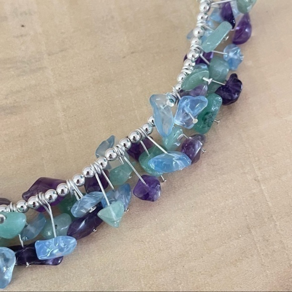 Artisan Handmade Amethyst Aventurine Pastel Necklace 19” Retro Gemstone - Picture 4 of 9